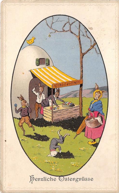 BG9027  rabbit humanized  shop egg chick   ostern easter greetings germany