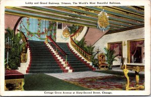 Postcard Lobby and Grand Stairway, Trianon Ballroom in Chicago, Illinois