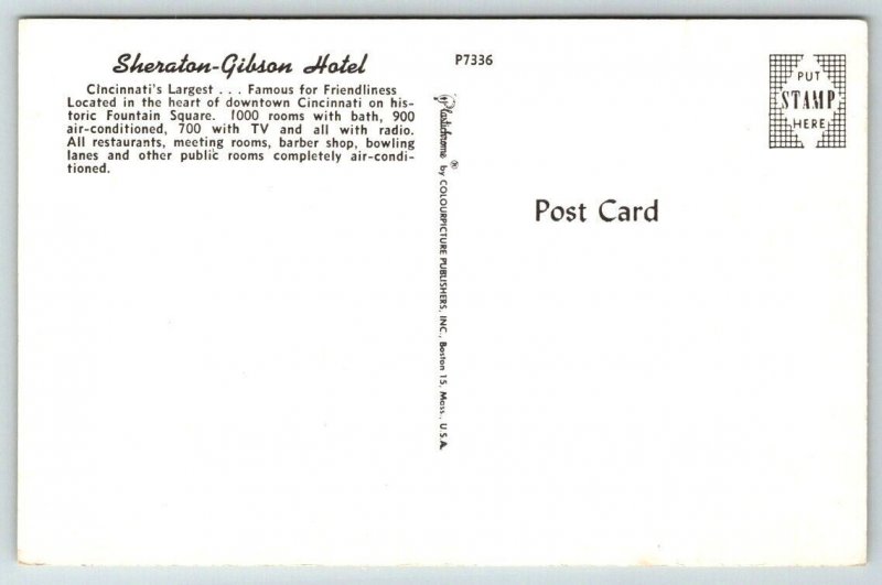 Cincinnati  Ohio  Sheraton-Gibson Hotel  Postcard