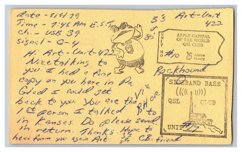 Postcard QSL CB Ham Radio Amateur Card From Dallastown Pa. Pennsylvania KDD-2653