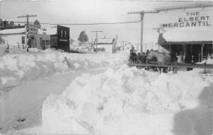 J9/ Elbert Colorado RPPC Postcard c1910 Blacksmith Shop Blizzard Auto 7