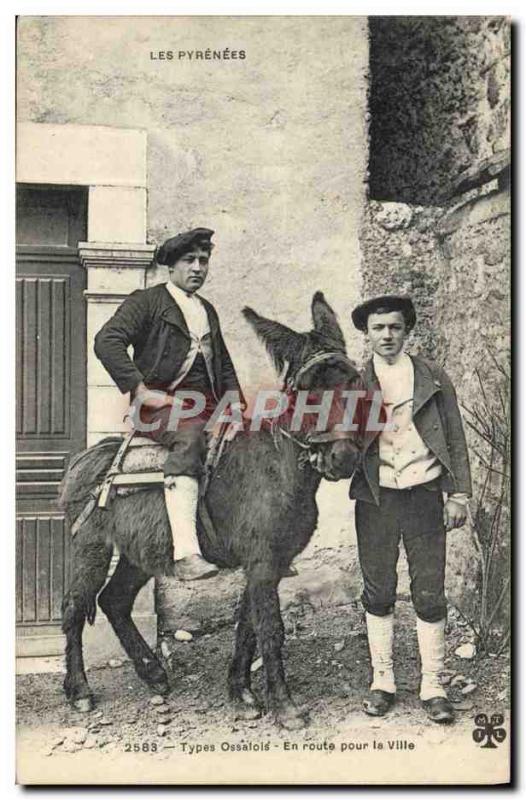 Old Postcard Donkey Pyrenees Road to Folklore city