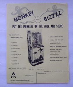 Monkey Bizz Arcade Flyer Original Retro Artwork Promo Allied Leisure Vintage