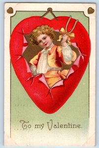 Valentine Postcard Little Boy Big Heart Wishbone Clapsaddle Brooklyn NY c1910's