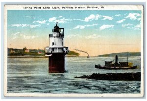 1920 Spring Point Ledge Light Portland Harbor Boats Portland Maine ME Postcard