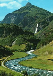 Postcard View from The Flam Railway Towards Rjoandefossen Waterfall Norway