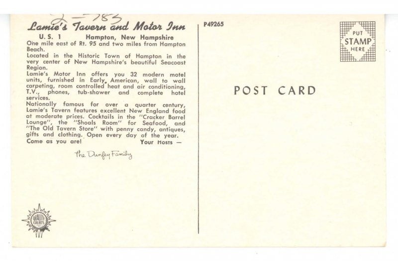 NH - Hampton. Lamie's Tavern & Motor Inn, Multi-View