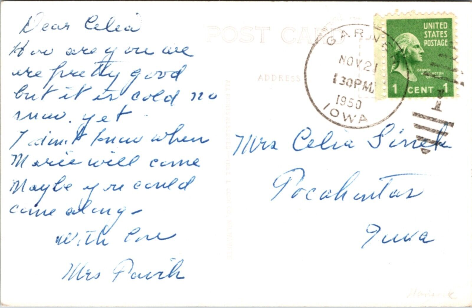 Real Photo Postcard Saint Boniface Church A.D. 1940 in Garner, Iowa