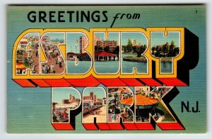 Greetings From Asbury Park New Jersey Beach Boardwalk Large Letter Postcard NJ