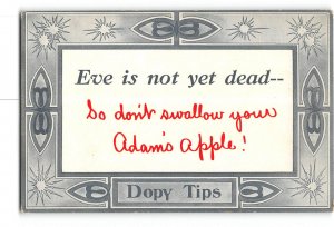 Humor Quotes Saying Postcard 1907-1915 Eve Is Not Yet Dead Don't Swallow Adam