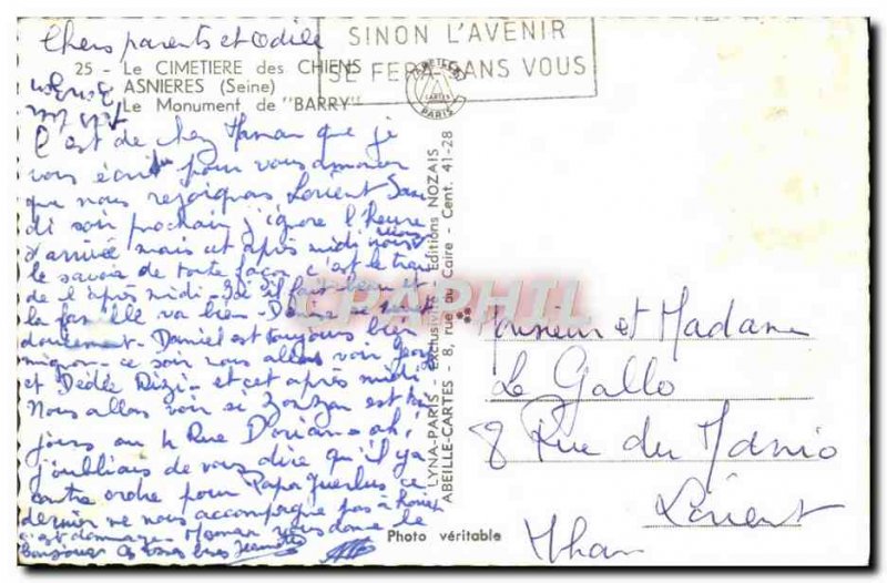 Modern Postcard Le Cimetiere Des Chiens Asnieres Monument From Barry