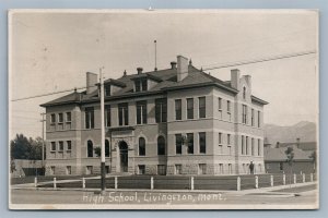 LIVINGSTON MT HIGH SCHOOL 1910 ANTIQUE REAL PHOTO POSTCARD RPPC