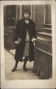 Chicago IL School Girl Halsted St. Knitted Cap & Book Linden Studio c1910 RPPC