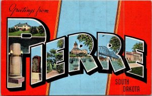 Greetings From Pierre South Dakota Large Letter Linen
