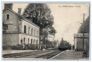 1918 Mayet Train Station (Sarthe) Train View France WW1 Soldier Mail Postcard