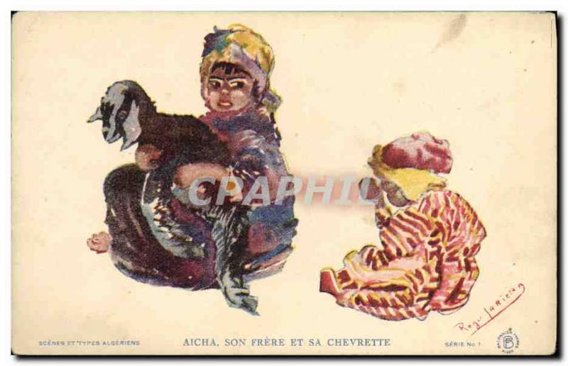 Old Postcard Orientalism Aicha His brother and his goat Chevre