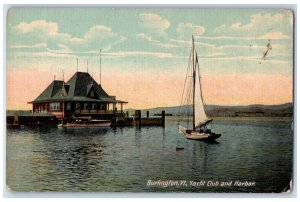 c1910 Boat Scene Yacht Club and Harbor Burlington Vermont VT Antique Postcard