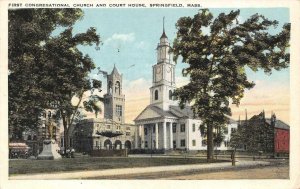 SPRINGFIELD, Massachusetts MA   FIRST CONGREGATIONAL CHURCH~COURT HOUSE Postcard