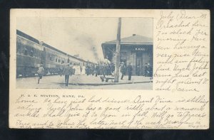 KANE PENNSYLVANIA PA. & ERIE RAILROAD DEPOT TRAIN STATION VINTAGE POSTCARD 1906