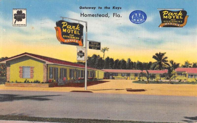 Homestead Florida Park Motel Street View Antique Postcard K71256