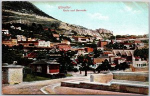 Gibraltar Rosia And Barracks Bay Harbour Cliff Houses Buildings Village Postcard