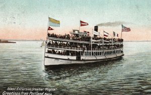 Vintage Postcard 1908 Island Excursion Steamer Pilgrim Portland Maine Greetings