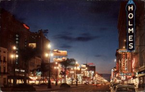 New Orleans Louisiana LA Canal Street at Night Neon Signs Vintage Postcard