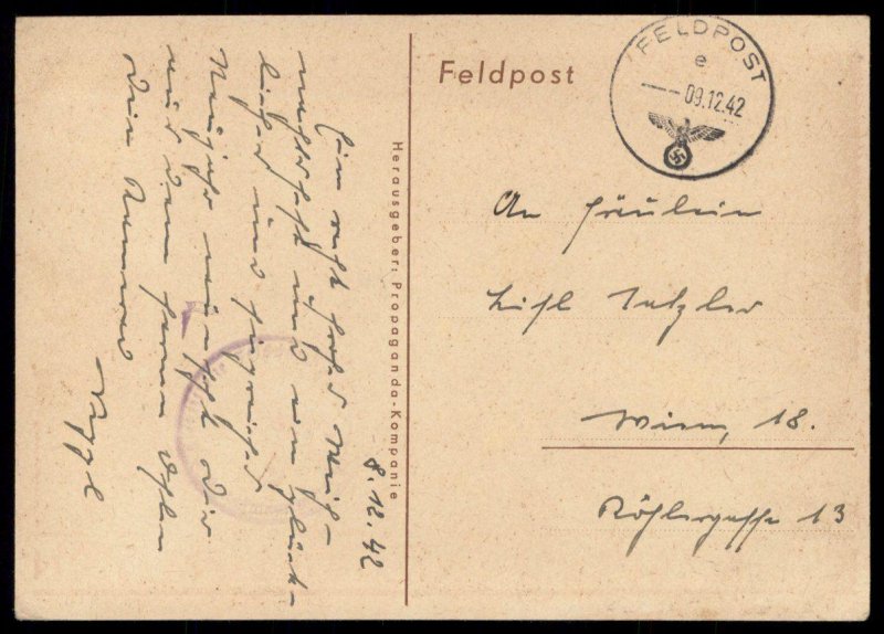 3rd Reich Germany 1942 Weihnacht Christmas Card FELDPOST Cover USED 100552