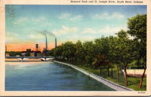 Indiana South Bend Howard Park and St Joseph River 1951 Curteich