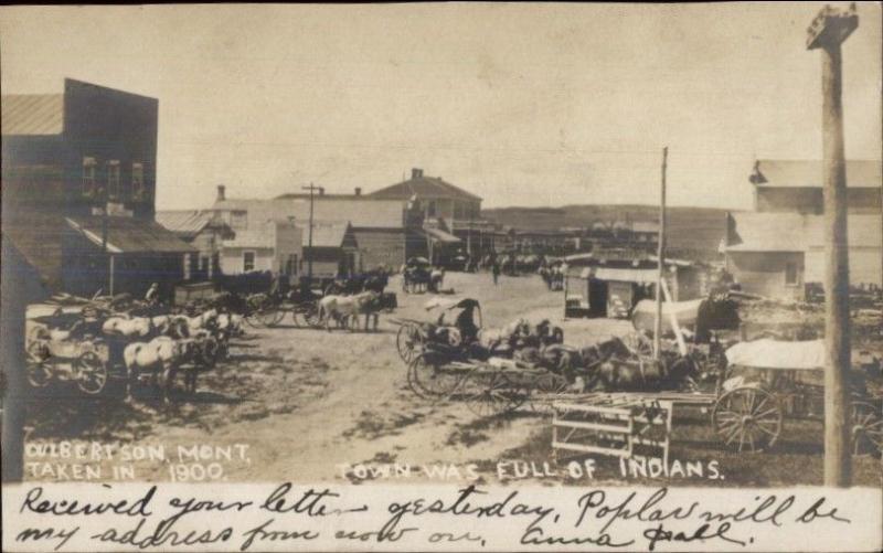 Culbertson MT TOWN WAS FULL OF INDIANS Street Scene RPPC c1910 dcn