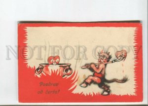 471894 GREETING from Hell Devil KRAMPUS Xmas HEARTS Old Red postcard