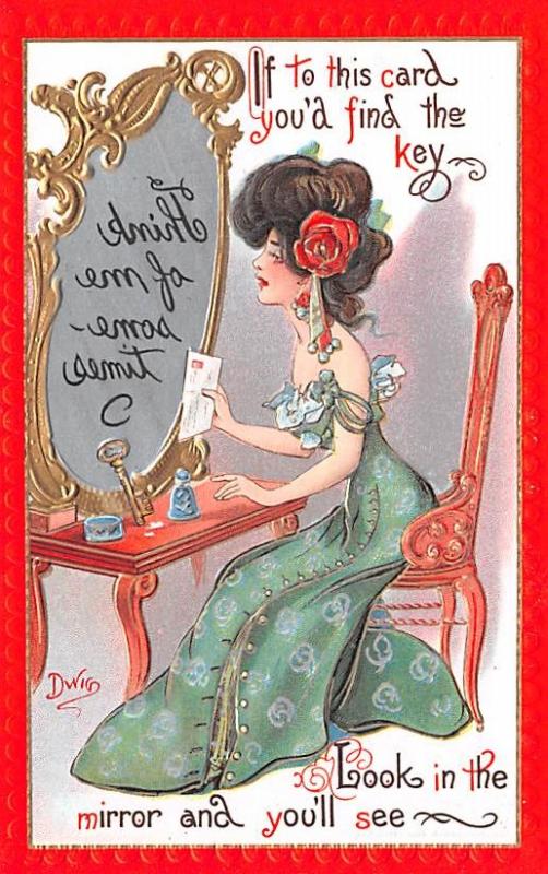 Artist Signed Dwig Dwiggins Mirror Girl Series no. 30 Unused 