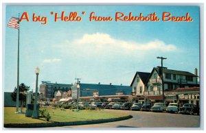 c1950's A Big Hello From Rehoboth Beach Classic Cars Boardwalk Delaware Postcard