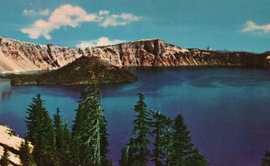 Postcard Crater Lake Wizard Island Extinct Volcano Cone Picturesque Setting OR