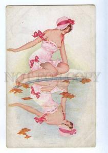 206679 PIN-UP Nude Woman Water MIRROR by SAGER old ART NOUVEAU