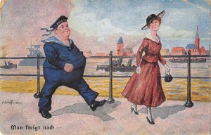 US3413 Man Iteigt Nach Promenade Marine Bateaux Boats fat sailor navy army comic