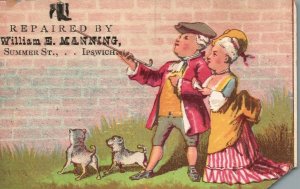 1880s-90s Man & Woman Walking Dogs William Manning Trade Card