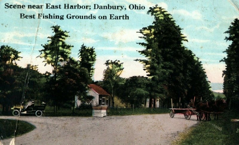 c. 1910 Intersection East Harbor Fishing Danbury, OH. Postcard P15 