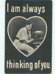 Pre-Linen Suffrage WOMAN AT TYPEWRITER WORKING AS SECRETARY AB7646