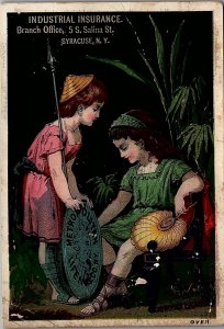 1880s METROPOLITAN LIFE INSURANCE ROMAN ATTIRED CHILDREN TRADE CARD 26-76
