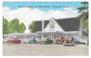Thomasville Georgia Dodson's Grill &Restaurant Vntg Postcard