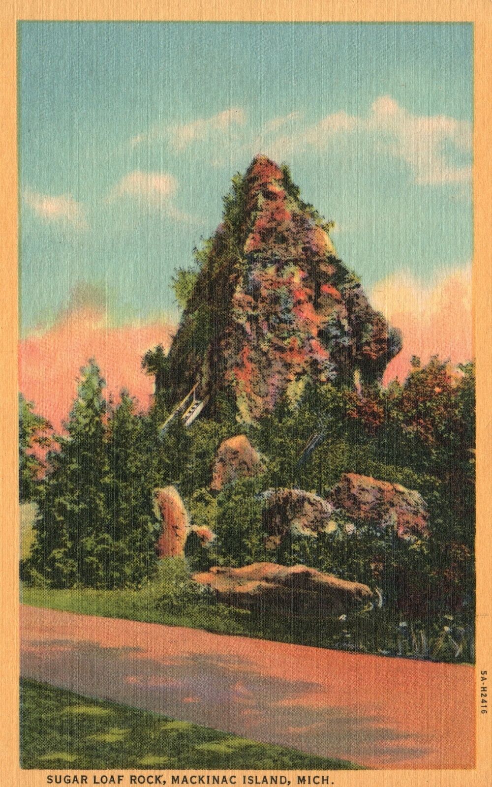 Vintage Postcard Sugar Loaf ConeShaped Rock Forest Mackinac Island