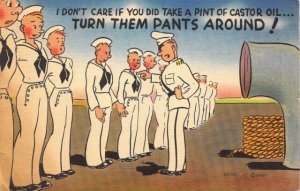 WW2, Linen, Home-Front Humor, Navy,Msg, Turn Them Pants Around!,  Old Postcard