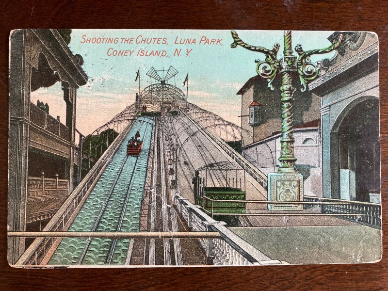 1911 Shooting the Chutes, Luna Park, Coney Island, NY Fordham Postmark C18