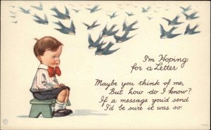 Twelvetrees Sad Little Boy Wishes for Letter Vintage Postcard