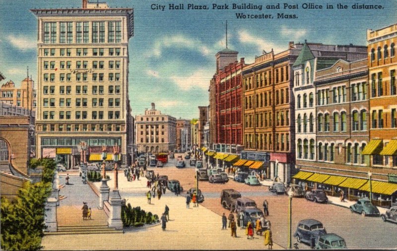 Massachusetts Worcester City Hall Plaza With Park Building and Post Office In...