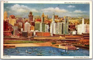 1948 Skyline From Chicago Harbor Michigan Boulevard From Lake Posted Postcard