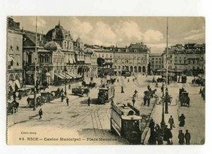 491703 France Nice trams cars street advertising municipal casino postcard