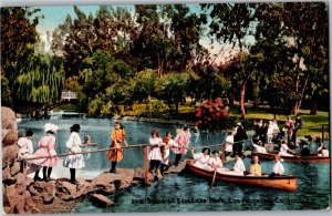 Scene at East Lake Park, Los Angeles CA c1910s Canoes Vintage Postcard T32