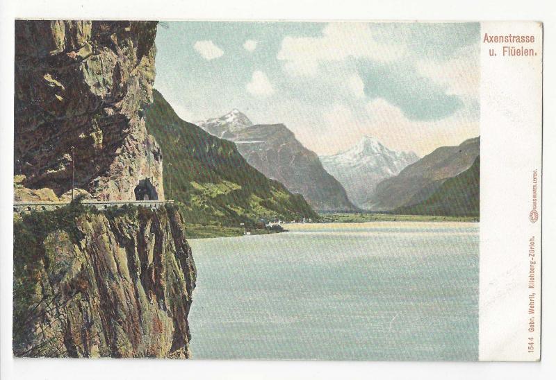 Switzerland Axenstrasse u Fluelen Vintage UDB c 1905 Autochrom Postcard